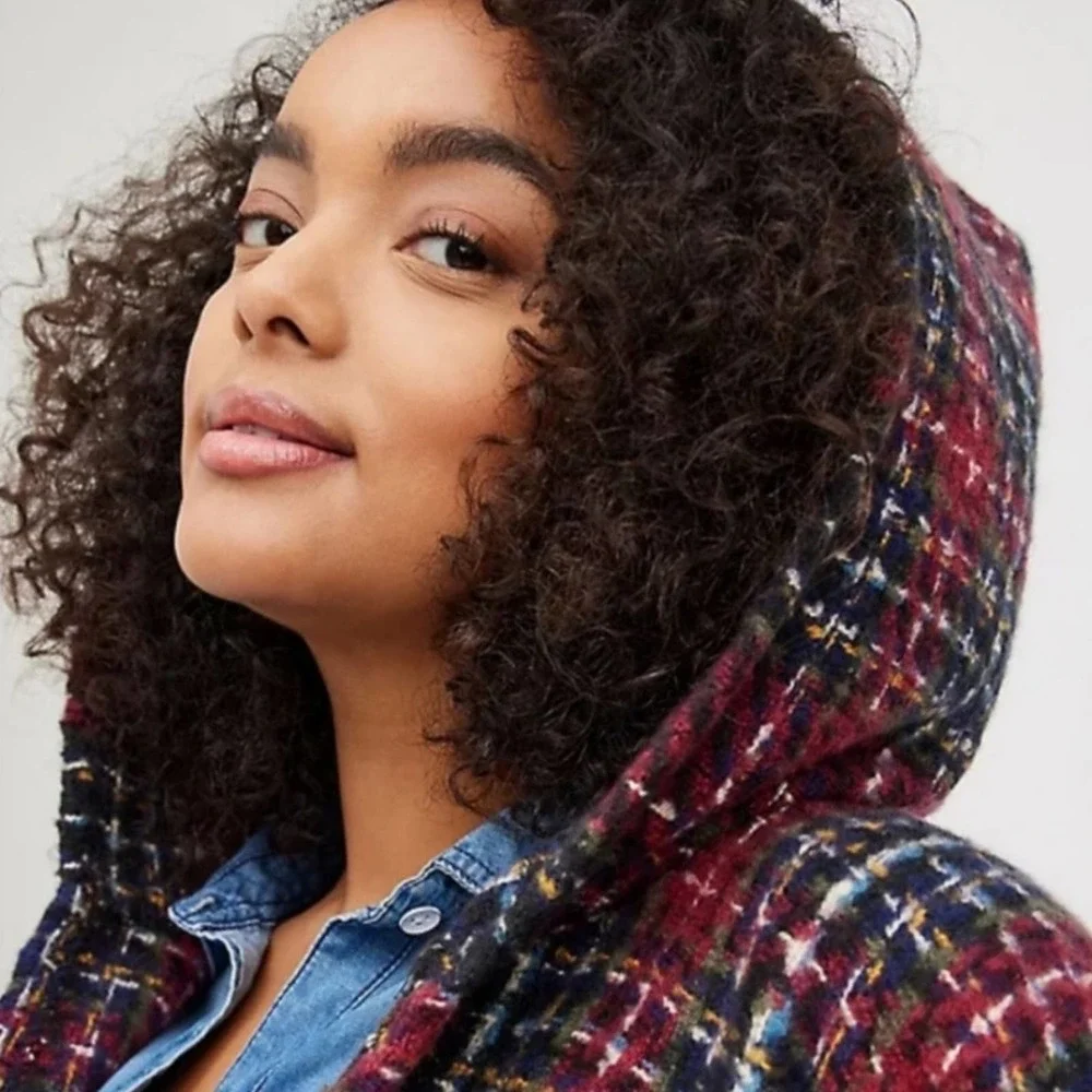 Torrid Hooded Ruana Plaid Poncho One Size - Picture 3 of 7